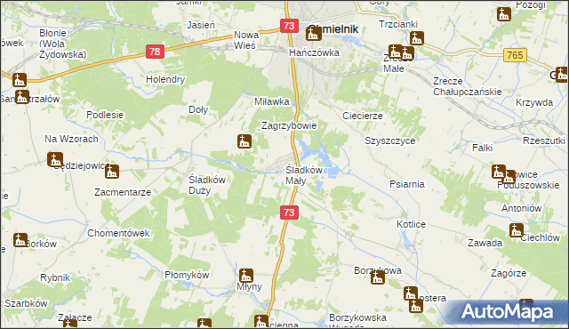 mapa Śladków Mały, Śladków Mały na mapie Targeo