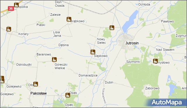 mapa Śląskowo gmina Jutrosin, Śląskowo gmina Jutrosin na mapie Targeo