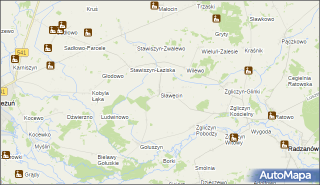 mapa Sławęcin gmina Bieżuń, Sławęcin gmina Bieżuń na mapie Targeo