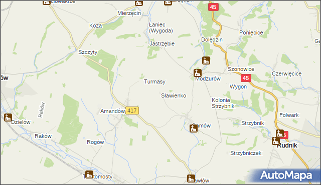 mapa Sławienko gmina Rudnik, Sławienko gmina Rudnik na mapie Targeo