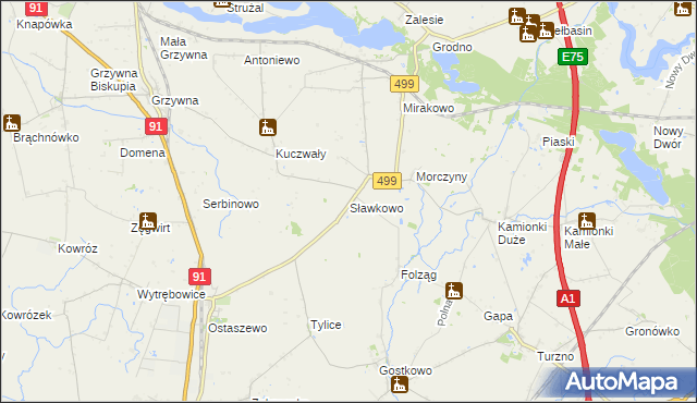mapa Sławkowo gmina Chełmża, Sławkowo gmina Chełmża na mapie Targeo