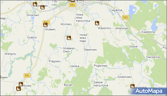 mapa Sławkowo gmina Kętrzyn, Sławkowo gmina Kętrzyn na mapie Targeo