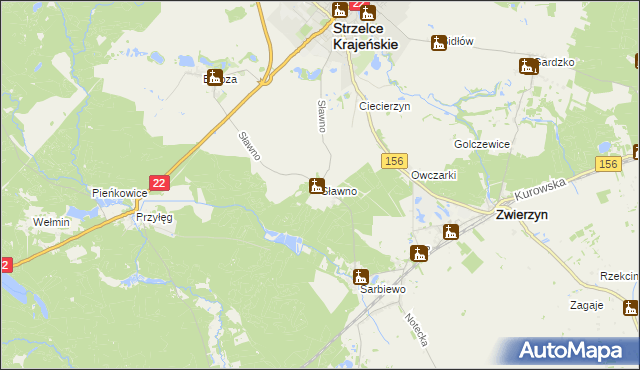 mapa Sławno gmina Strzelce Krajeńskie, Sławno gmina Strzelce Krajeńskie na mapie Targeo