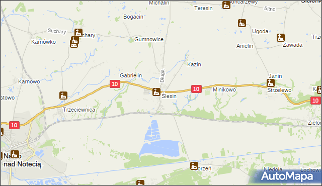 mapa Ślesin gmina Nakło nad Notecią, Ślesin gmina Nakło nad Notecią na mapie Targeo