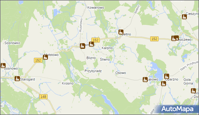 mapa Śliwno gmina Świdwin, Śliwno gmina Świdwin na mapie Targeo