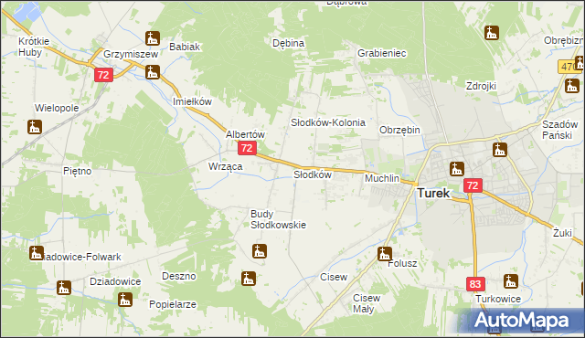 mapa Słodków gmina Turek, Słodków gmina Turek na mapie Targeo