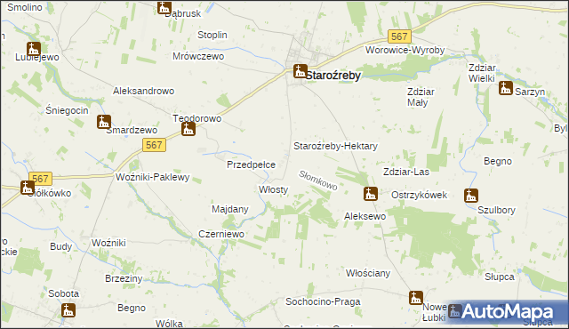 mapa Słomkowo gmina Staroźreby, Słomkowo gmina Staroźreby na mapie Targeo