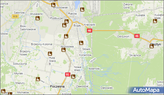 mapa Słowik gmina Poczesna, Słowik gmina Poczesna na mapie Targeo