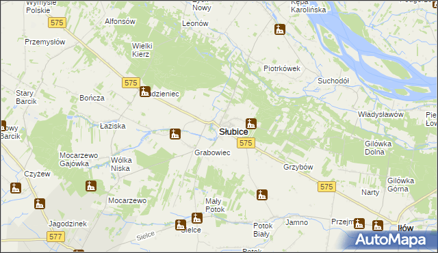 mapa Słubice powiat płocki, Słubice powiat płocki na mapie Targeo
