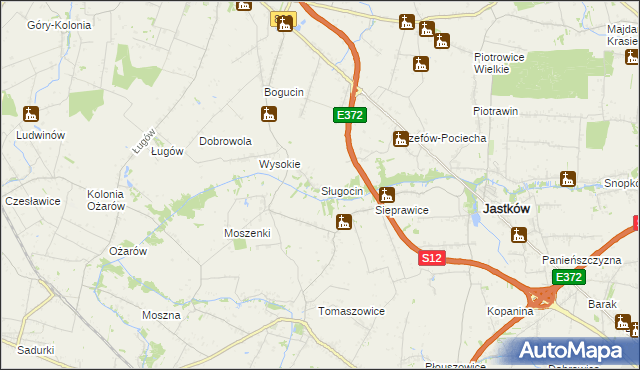 mapa Sługocin gmina Jastków, Sługocin gmina Jastków na mapie Targeo