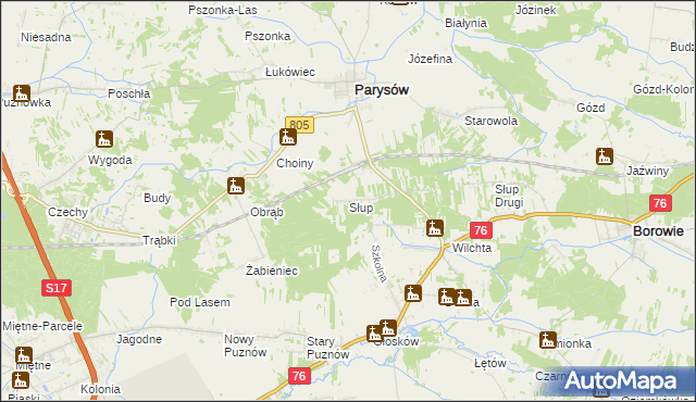 mapa Słup gmina Parysów, Słup gmina Parysów na mapie Targeo