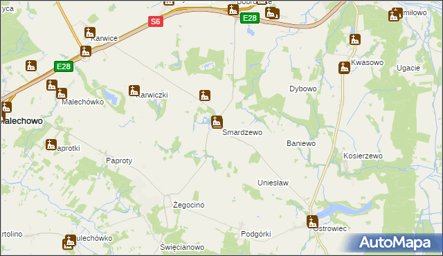 mapa Smardzewo gmina Sławno, Smardzewo gmina Sławno na mapie Targeo