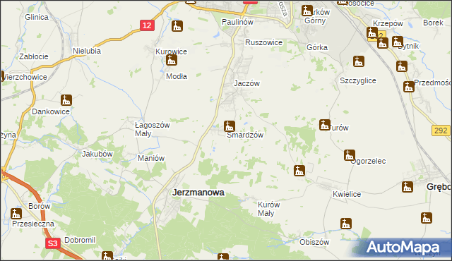 mapa Smardzów gmina Jerzmanowa, Smardzów gmina Jerzmanowa na mapie Targeo