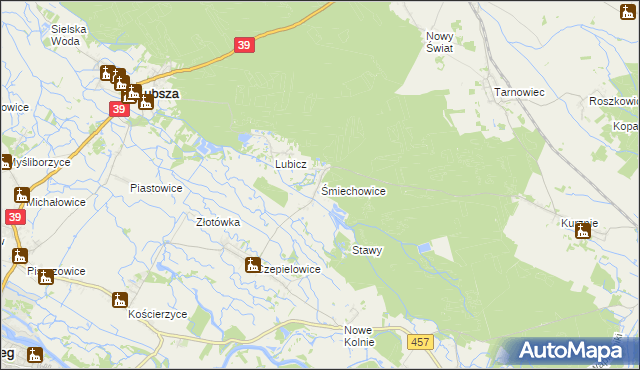 mapa Śmiechowice gmina Lubsza, Śmiechowice gmina Lubsza na mapie Targeo
