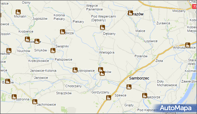 mapa Śmiechowice gmina Samborzec, Śmiechowice gmina Samborzec na mapie Targeo