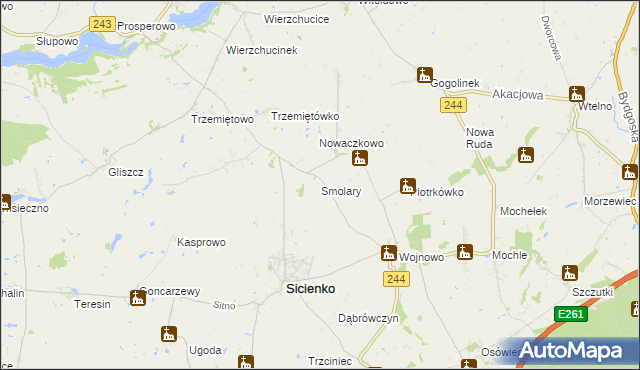 mapa Smolary gmina Sicienko, Smolary gmina Sicienko na mapie Targeo