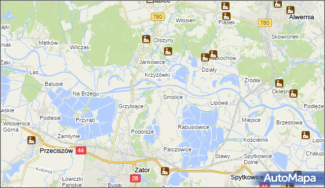 mapa Smolice gmina Zator, Smolice gmina Zator na mapie Targeo