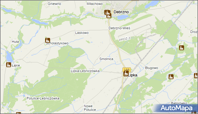 mapa Smolnica gmina Lipka, Smolnica gmina Lipka na mapie Targeo