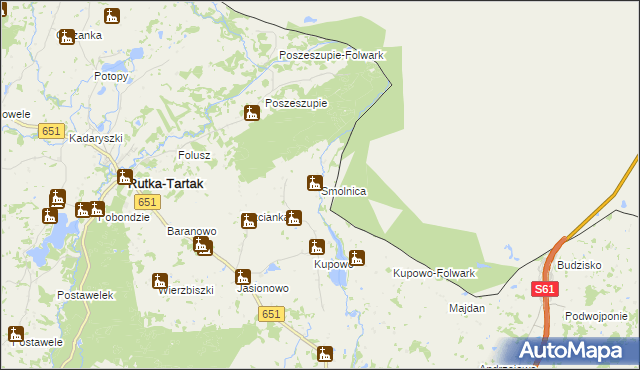 mapa Smolnica gmina Rutka-Tartak, Smolnica gmina Rutka-Tartak na mapie Targeo