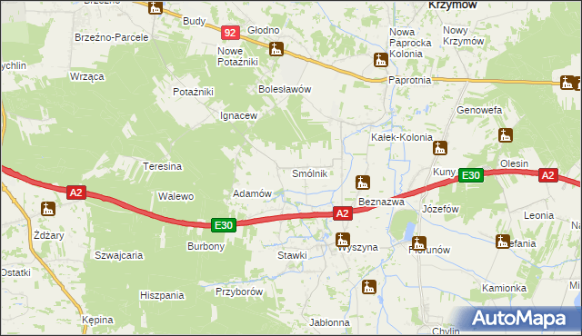mapa Smólnik gmina Krzymów, Smólnik gmina Krzymów na mapie Targeo