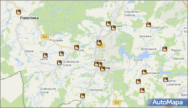 mapa Smolnik gmina Leśna, Smolnik gmina Leśna na mapie Targeo