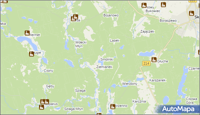mapa Smolniki gmina Lubichowo, Smolniki gmina Lubichowo na mapie Targeo