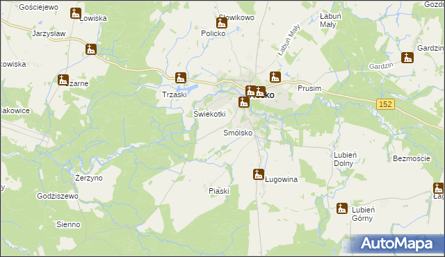 mapa Smólsko gmina Resko, Smólsko gmina Resko na mapie Targeo