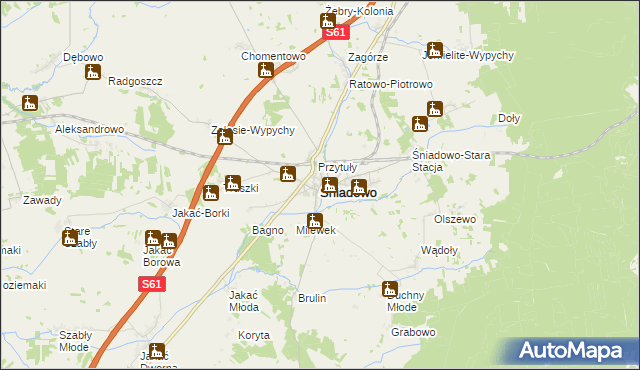 mapa Śniadowo powiat łomżyński, Śniadowo powiat łomżyński na mapie Targeo