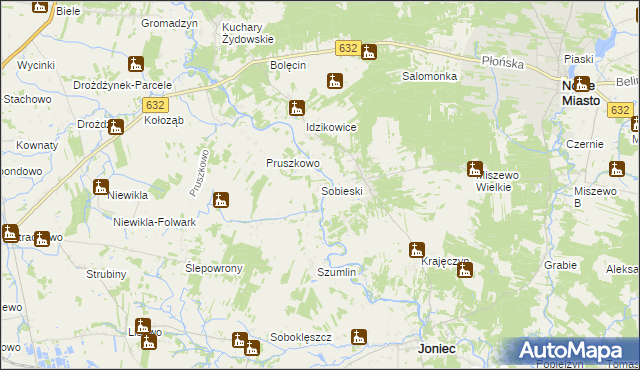 mapa Sobieski gmina Joniec, Sobieski gmina Joniec na mapie Targeo