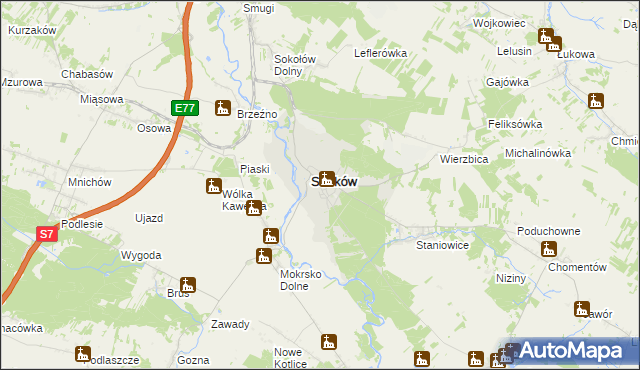 mapa Sobków powiat jędrzejowski, Sobków powiat jędrzejowski na mapie Targeo
