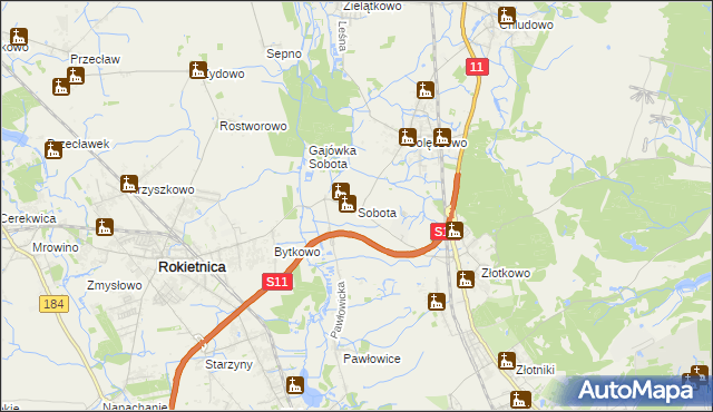 mapa Sobota gmina Rokietnica, Sobota gmina Rokietnica na mapie Targeo