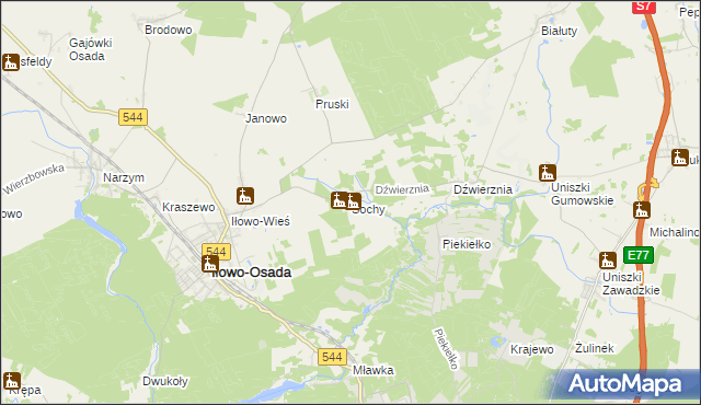 mapa Sochy gmina Iłowo-Osada, Sochy gmina Iłowo-Osada na mapie Targeo