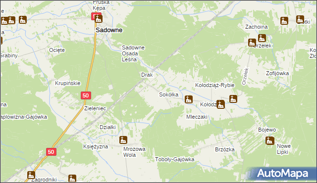 mapa Sokółka gmina Sadowne, Sokółka gmina Sadowne na mapie Targeo