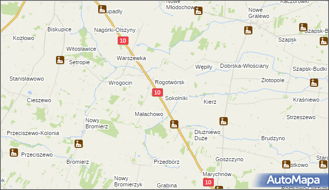 mapa Sokolniki gmina Drobin, Sokolniki gmina Drobin na mapie Targeo