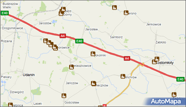 mapa Sokolniki gmina Udanin, Sokolniki gmina Udanin na mapie Targeo