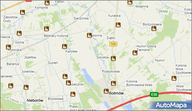 mapa Sokołów gmina Bolimów, Sokołów gmina Bolimów na mapie Targeo