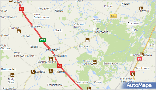 mapa Sokołów gmina Gostynin, Sokołów gmina Gostynin na mapie Targeo