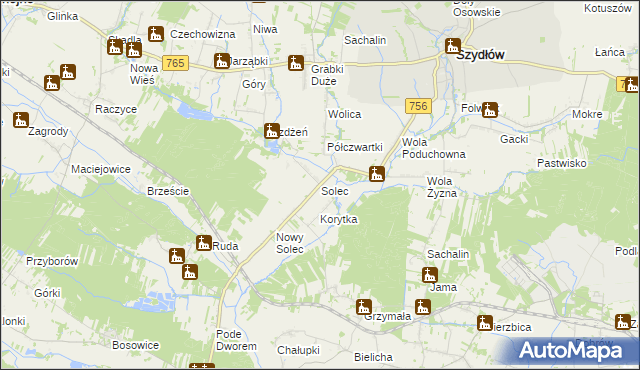 mapa Solec gmina Szydłów, Solec gmina Szydłów na mapie Targeo