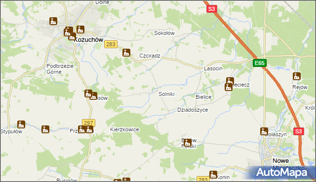 mapa Solniki gmina Kożuchów, Solniki gmina Kożuchów na mapie Targeo