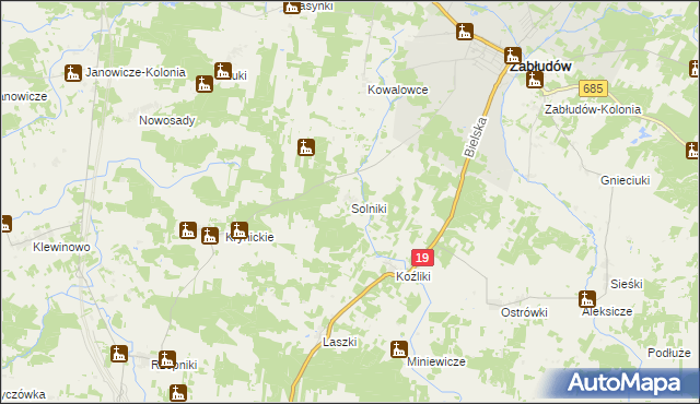 mapa Solniki gmina Zabłudów, Solniki gmina Zabłudów na mapie Targeo