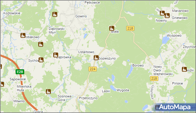 mapa Sopieszyno, Sopieszyno na mapie Targeo