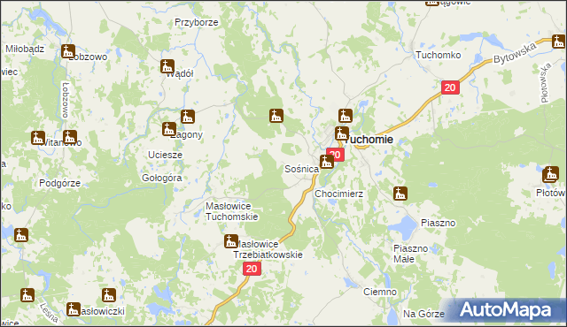 mapa Sośnica gmina Tuchomie, Sośnica gmina Tuchomie na mapie Targeo