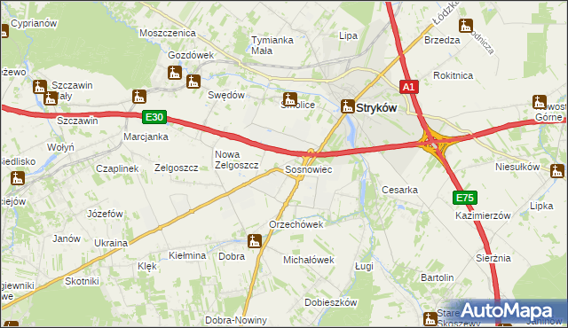 mapa Sosnowiec gmina Stryków, Sosnowiec gmina Stryków na mapie Targeo