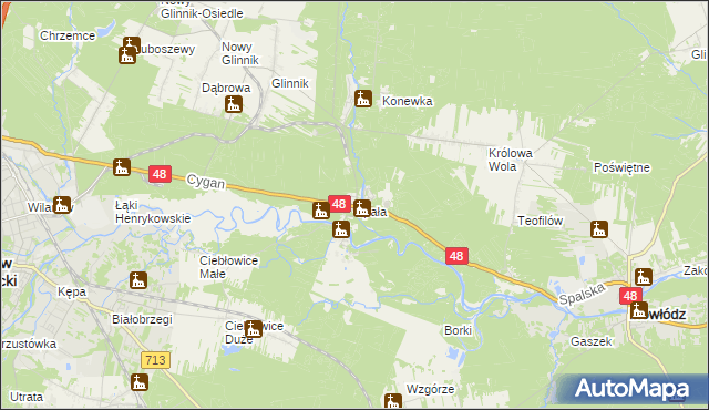 mapa Spała gmina Inowłódz, Spała gmina Inowłódz na mapie Targeo