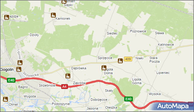 mapa Sprzęcice, Sprzęcice na mapie Targeo