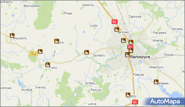 mapa Spytajny, Spytajny na mapie Targeo