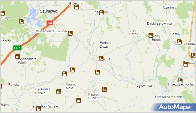 mapa Srebrna gmina Szumowo, Srebrna gmina Szumowo na mapie Targeo