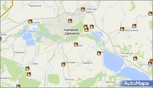 mapa Śrem gmina Kamieniec Ząbkowicki, Śrem gmina Kamieniec Ząbkowicki na mapie Targeo