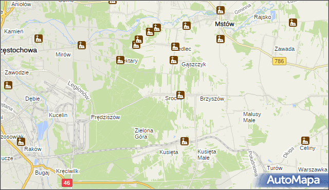 mapa Srocko gmina Mstów, Srocko gmina Mstów na mapie Targeo