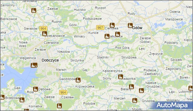 mapa Stadniki gmina Dobczyce, Stadniki gmina Dobczyce na mapie Targeo